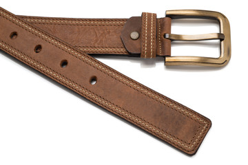 Tip and Buckle of Light Brown Faux Leather Belt