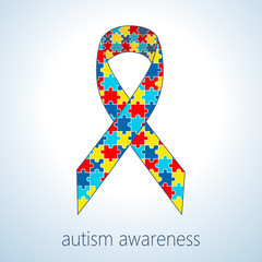 Vector illustration of autism puzzle ribbon, autism awareness day