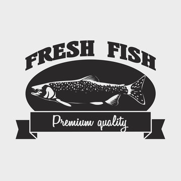 Seafood fresh fish label, logo design template with salmon fish.