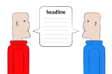 Two man staring at each other. Red vs. Blue. Symbol of discussion, communication, debates.