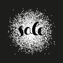 Sale announcement. Hand drawn text on swarm of dots