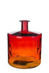 Short Empty Red Amber Gradient Cylindrical Necked Crystal Vase