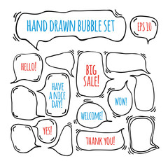 Hand drawn doodle style speech bubbles set with accentuations