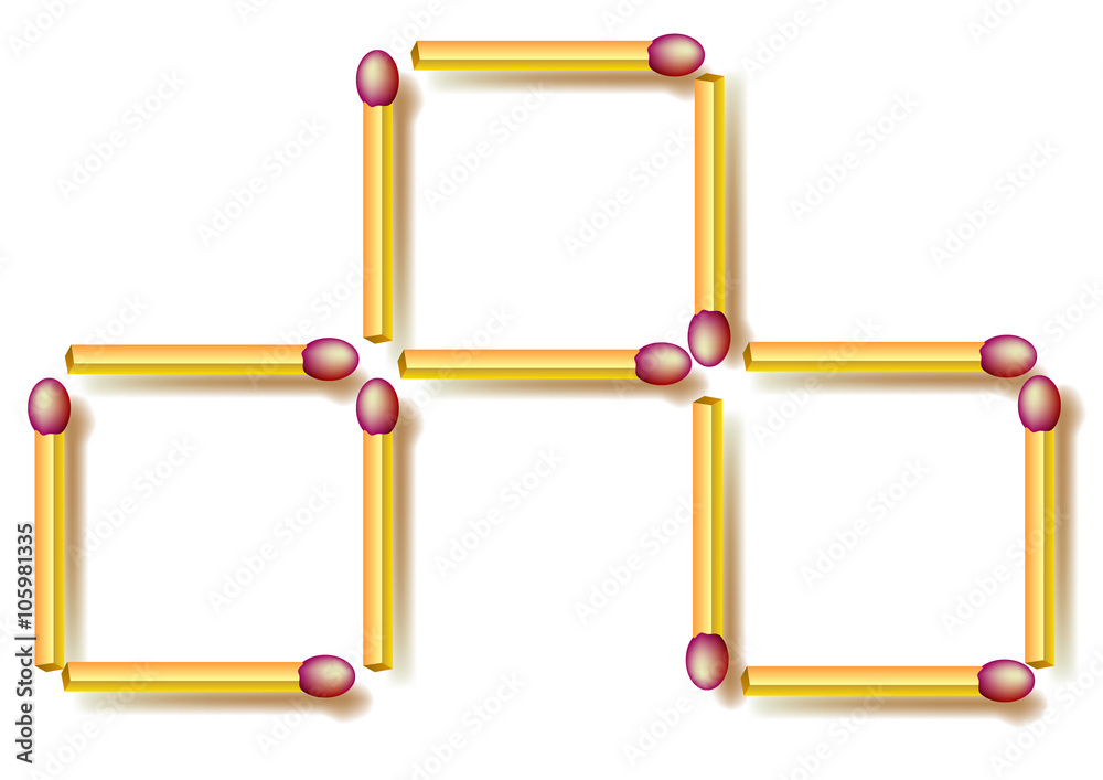 Wall mural logic puzzle. move three matchsticks to make seven squares. vector image.