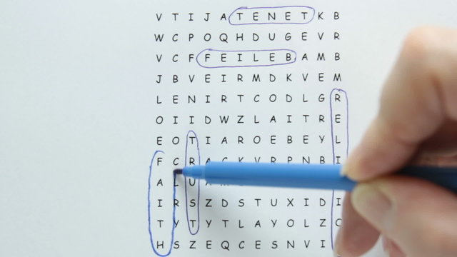 Word search puzzle with faith being circled in blue pen with supporting words in text.
