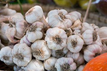 Heap of dried garlic