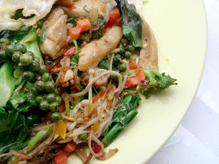 Fried herbal vegetables & Fried Pock & Fired Egg with Rice