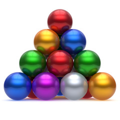 Pyramid corporation sphere ball red top order leadership element teamwork hierarchy stable group business concept multicolor different colors colorful shiny sparkling icon. 3d render isolated