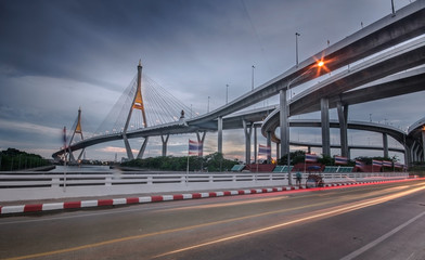 Fototapeta na wymiar Bhumibol Bridge at sunset, Bangkok, Thailand