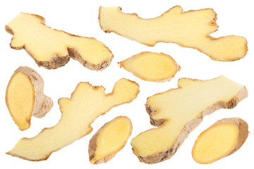 Naklejka premium Ginger spice root slice set