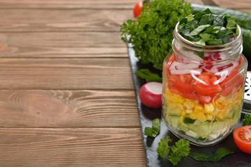 Vegetable salad in Mason jar