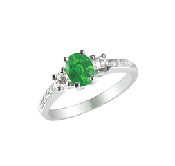 green emerald fashion engagement diamond ring band isolated on white