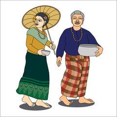 Thai older couple inThai new year's Day,Thailand-Vector illustration, Songkran Festival-Vector illustration