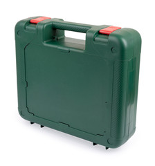 Closed tool box standing on a white background