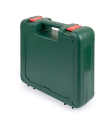 Closed tool box standing on a white background