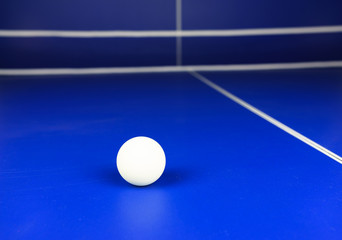 White Table Tennis Ball on a Blue Table