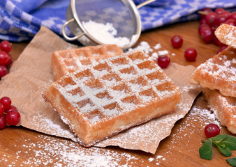 Belgische Waffeln mit Puderzucker und Johannisbeeren / Rustikal / Food Styling
