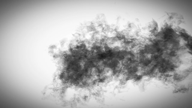 black smoke in super slow motion coming against a white background