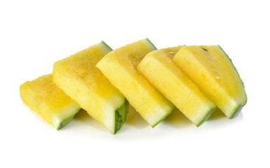 sliced yellow watermelon on white background