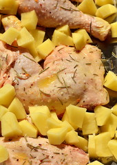 The chicken and potatoes for a grilled dinner