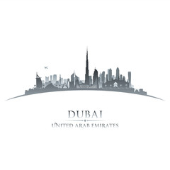 Obraz premium Dubai UAE city skyline silhouette white background