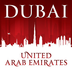 Fototapeta premium Dubai UAE city skyline silhouette red background