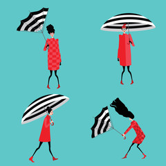 set vector illustration of girls with umbrella - 105995900