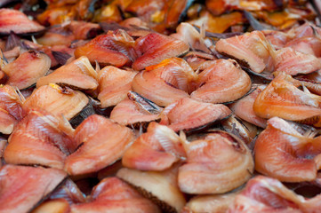 Close up salted Snake Skin Gourami fish drying