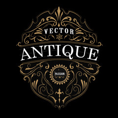 Vintage label typography Antique frame design border vector