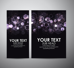 Abstract purple hexagons. Graphic resources design template or roll up. 
