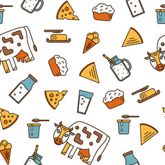 Dairy Product Icon Set. Milk, Cheese, Ice Cream, Butter and other Dairy Product. Different Milk Product in line style design. Dairy icon on white background. Isolated dairy products icon.