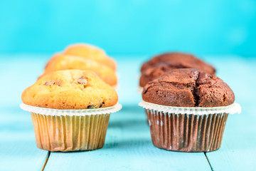 Chocolate Chip Muffins On Blue Table