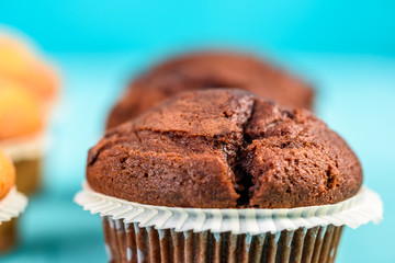 Chocolate Chip Muffins On Blue Table
