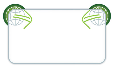 White box to fill your text and globe icon and green arrows