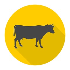 Cow silhouette icon with long shadow