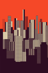 Obrazy  trójkolorowy graficzny abstrakcyjny plakat miejskiego krajobrazu w kolorze pomarańczowym i brązowym
