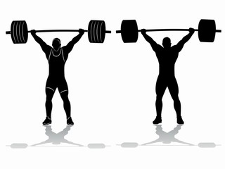 silhouette of weightlifter , vector drawing - obrazy, fototapety, plakaty