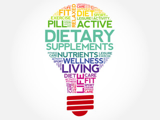 Dietary Supplements bulb word cloud, health concept background