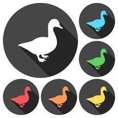 Duck silhouette icons set with long shadow