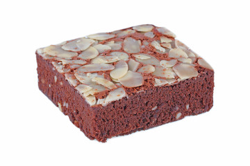 Chocolate brownie with almond isolated on white