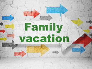 Vacation concept: arrow with Family Vacation on grunge wall background