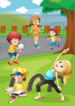 Children exercising in the park