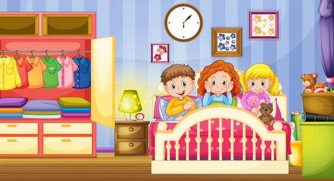 Three kids sleeping in the bedroom