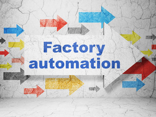Manufacuring concept: arrow with Factory Automation on grunge wall background