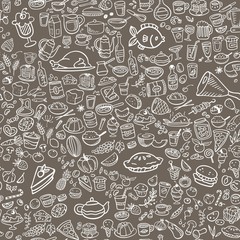 doodle food icons seamless background