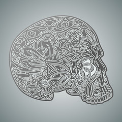 human skull made of flowers