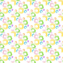 Seamless background with watercolor rings. Hand drawing watercolor circles. Art seamless pattern colorful background.