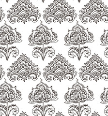 Vector seamless pattern with hand drawn henna floral elements