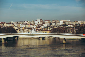 Obraz premium amazing bridge over the river on a background of blue sky in aut