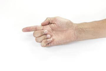 hands with fingers male asia on a white background.
